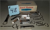 17 Old Bottle Openers & Cigar Box-3 are Coca Cola