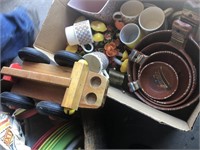 Mexican pottery bowls and wood pull toy