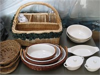 Wicker Utensil Basket & Stoneware