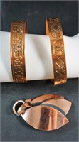 Copper (?) Cuff Bracelets & Pin