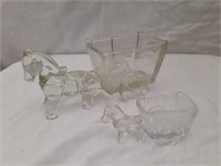 2 Glass Pony w/ cart Candy Containers