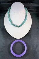 Glass Bangle & Turquoise (?) Necklace