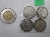 4x 25 dollars  canada 1960 en argent, circulés