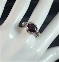 14K White Gold Ring w/ Red Stone