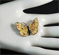 Brass (?) Painted Butterfly Brooch