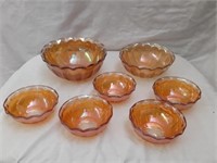 Carnival Glass Berry Set Largest 7 1/2" dia.