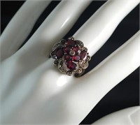 925 Ring w/Dark Pink Stones