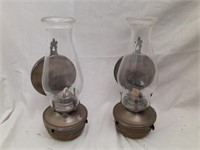 2 Oil Lamps w/ Reflectors 12 1/2" tall