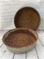 16” vintage feed pans with small hole in one fir