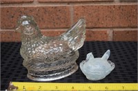 Hen on nests: Candy Dish +mini opalescent glass
