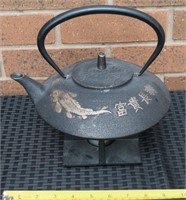 Teavana Lg black & gold Koi Fish teapot & warmer