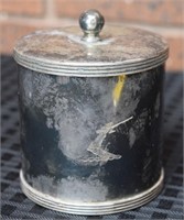 Antique English SP lidded Sword logo container jar