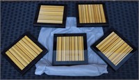 set of (5) black lacquer & inlay wood coasters