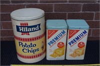 Vtg Hiland Potato Chips tin + 2 Nabisco crackers