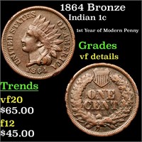 1864 Bronze Indian 1c Grades vf details