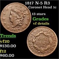 1817 N-5 R3 Coronet Head 1c Grades vf details