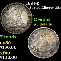 1891-p Seated Liberty 25c Grades AU Details