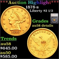 *Highlight* 1878-s Liberty $2 1/2 Graded au58 deta
