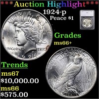 *Highlight* 1924-p Peace $1 Graded ms66+