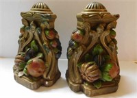 Plaster bookends: fruit with gold tone back