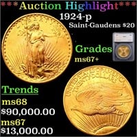 *Highlight* 1924-p Saint-Gaudens $20 Graded ms67+