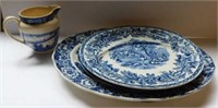 Blue and White oriental style platter, 13.75" -