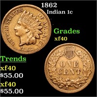 1862 Indian 1c Grades xf