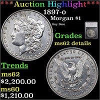 *Highlight* 1897-o Morgan $1 Graded ms62 details