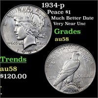 1934-p Peace $1 Grades Choice AU/BU Slider
