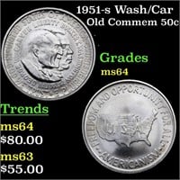 1951-s Wash/Car Old Commem 50c Grades Choice Unc