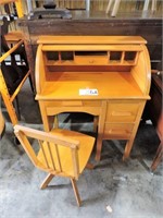 Vintage Child's Roll Top Desk and Chair