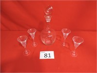 Antique Wine Decanter with set of  4 Glasses
