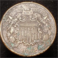 1866 2 Cent Piece - XF/AU Details