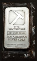 5 Ounce .999 Silver Bar -  Pan American Mining