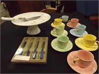 Toscany Cake/Pie Plate & Colorful Caps/Saucers