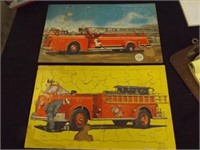 (2) Vintage c.1950 Firetruck Puzzels - 15" x 9"