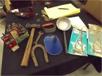 Mixed Lot: Ad Cans, Laddle, Horse Shoe, Hammer....