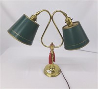 Vtg Brass Desk Lamp w Green Shades