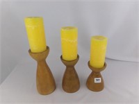 Three Wood Candle Holders