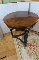 Inlaid Wood Round Table w/Black&Gold Painted Legs&