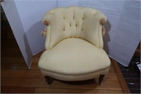 Button Back Upholstered Arm Chair on Wheels