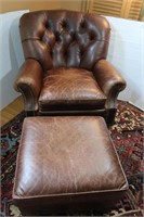 Leather Arm Chair-Hickory Chair Co. w/Ottoman