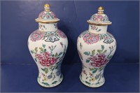 2 French Painted Urns w/Lids