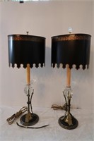 Pr. of Brass/Glass/Metal Table Lamps(arrow finial