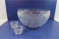 LE Smith Glass Punch Bowl w/16 Glasses