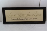 Framed Wall Hanging "Live,Love,Laugh-14x36