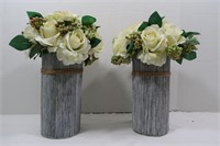 2 Flower Pots w/Silk Flowers-15"