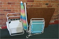 4 Beach Chairs/Umbrella, Folding Card Table-36x36"