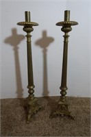 2 Ornate Brass Candlesticks-24"H