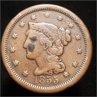1855 Braided Hair Large Cent - Upright 55 Variety